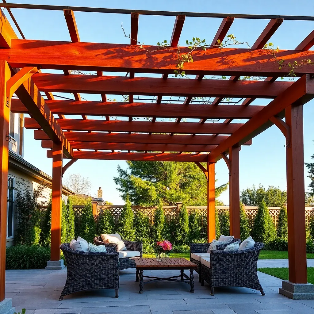 Traditional Wooden Pergola (Redwood Beams)