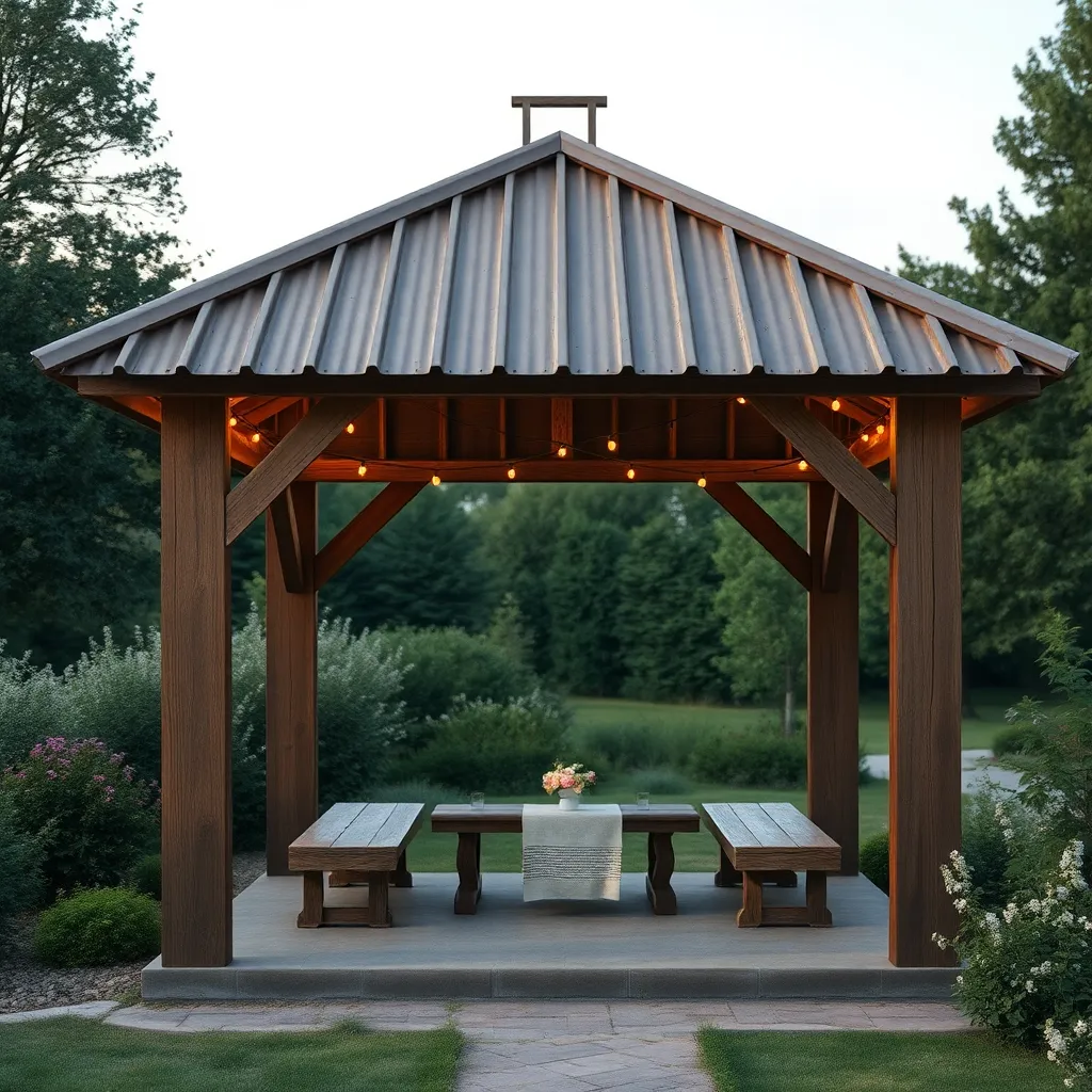 Rustic Barnwood Gazebo (Reclaimed Timber with String Lights)