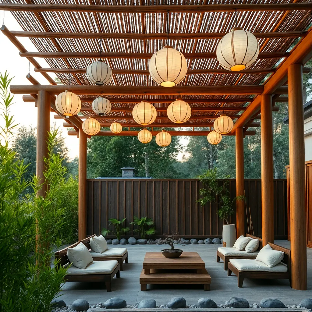 Japanese Zen Pergola (Bamboo and Paper Lanterns)