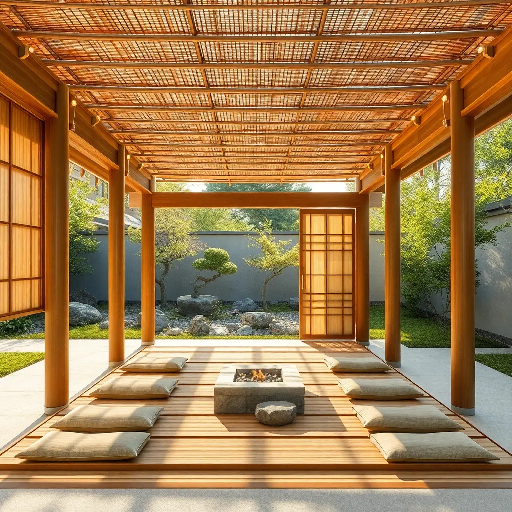 Japanese Zen Pergola (Bamboo Structure with Sliding Panels)