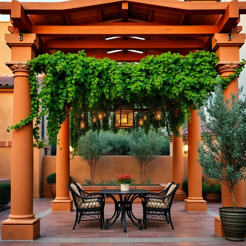 Mediterranean-Style Pergola (Terracotta Columns with Vines)
