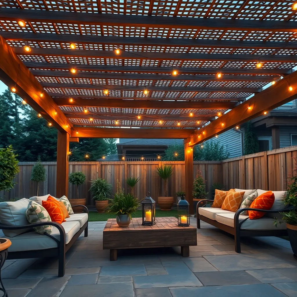 Lattice-Topped Pergola (Interwoven Wood Slats for Dappled Light)