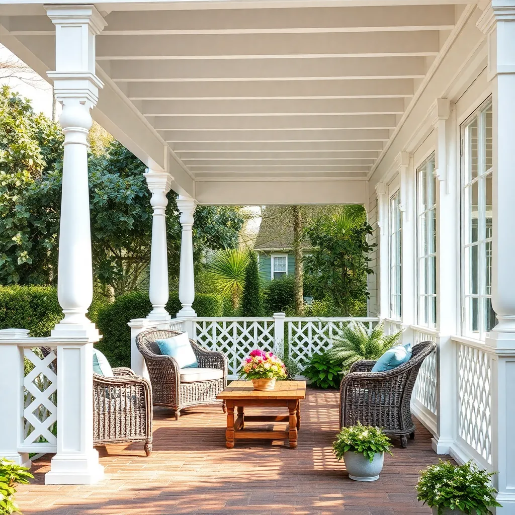 Classic Colonial Veranda (White Painted Wood & Lattice Panels)