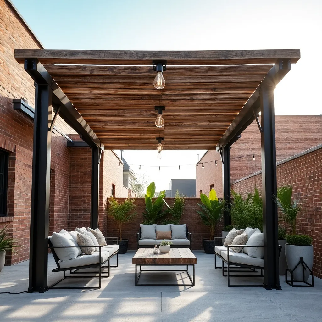 Industrial Chic Patio (Steel Beams & Reclaimed Wood Roofing)
