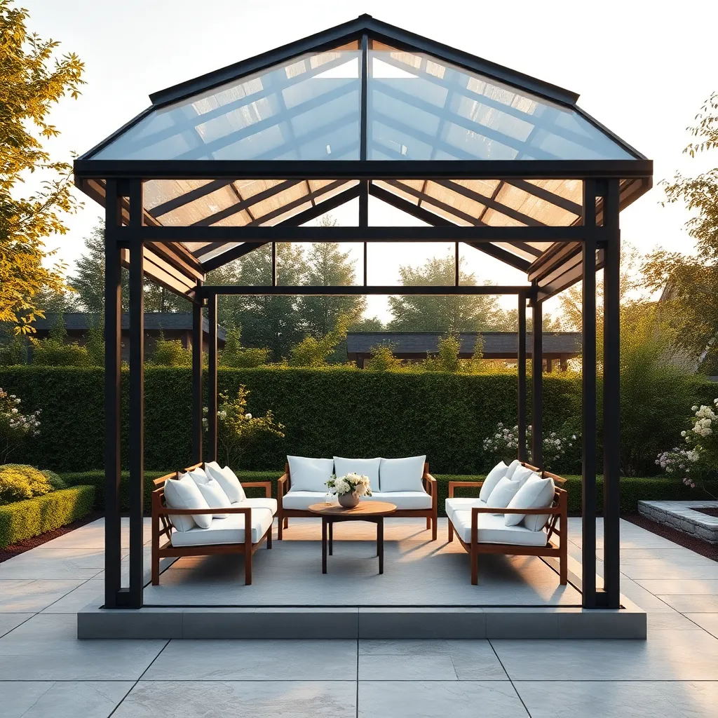 Modern Minimalist Gazebo (Sleek Metal Frame with Transparent Roof)