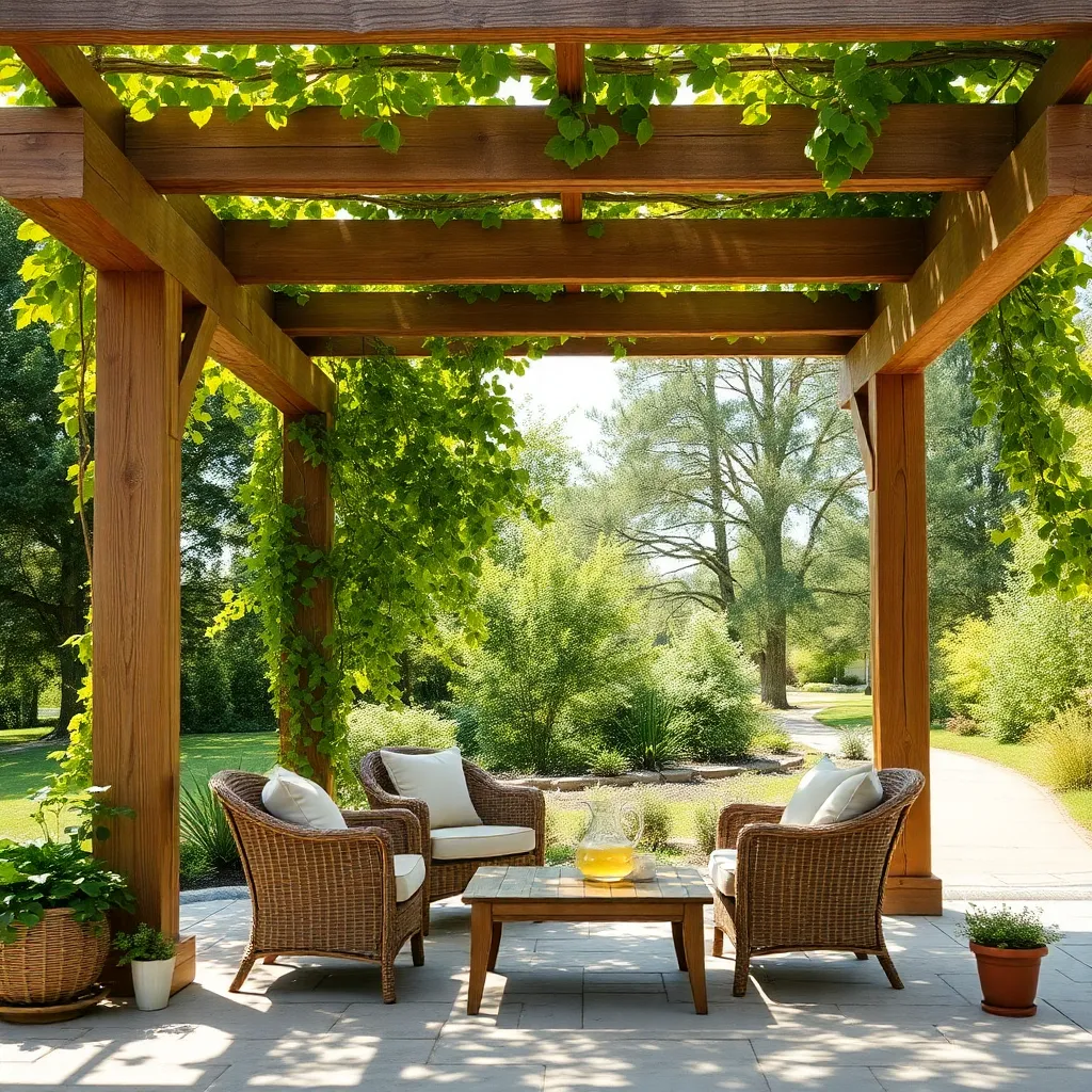 Rustic Pergola with Vines (Natural Green Shade)