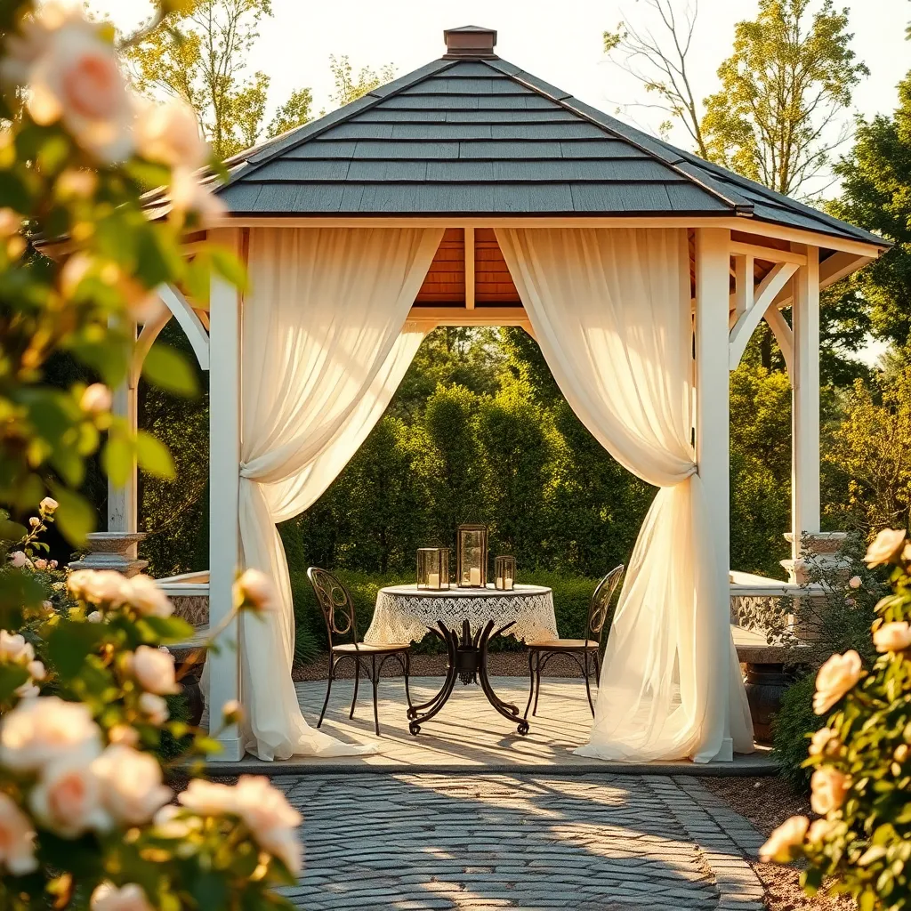 Romantic White Picket Gazebo (Classic Wood with Draped Fabrics)