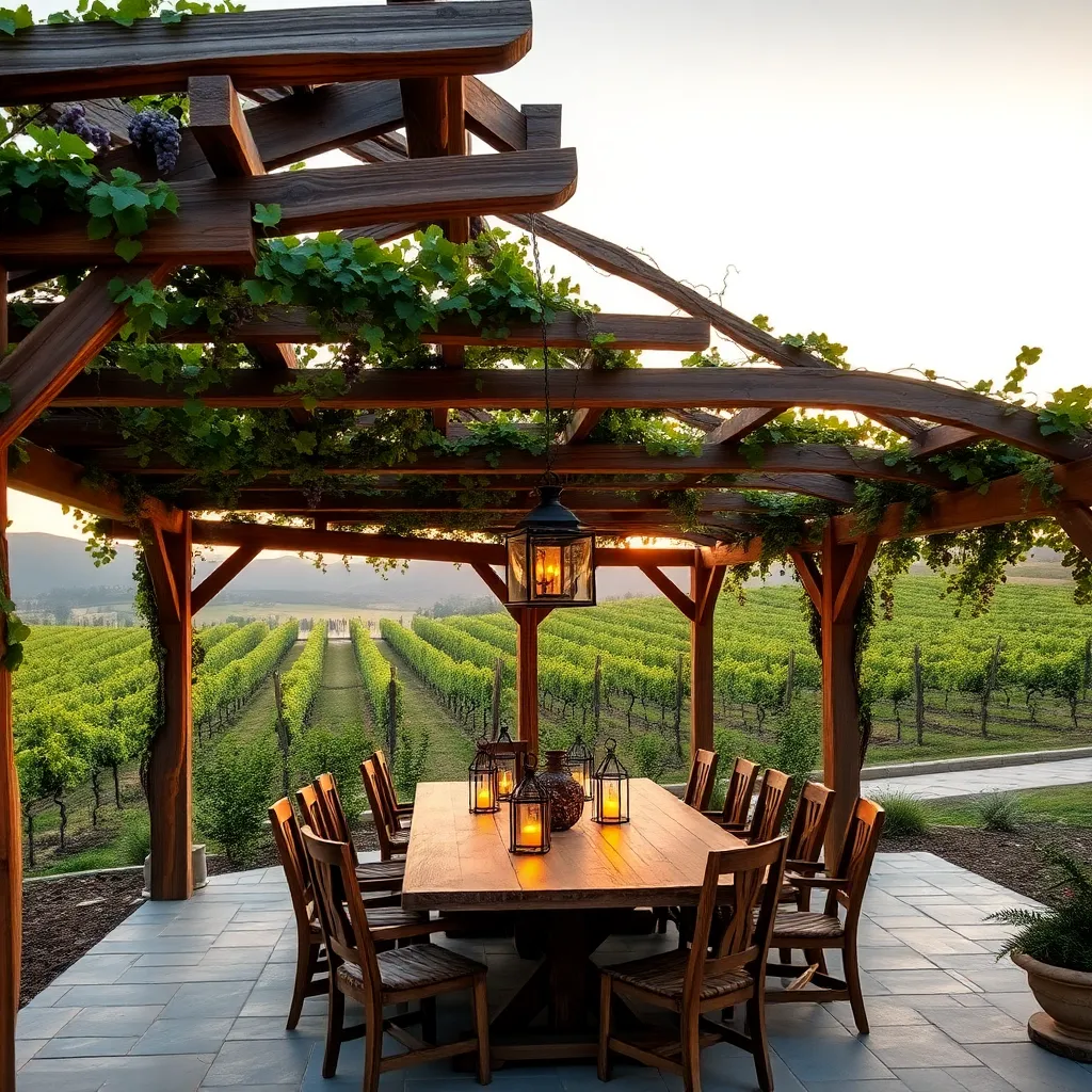 Rustic Vineyard Pergola (Reclaimed Wood Beams)