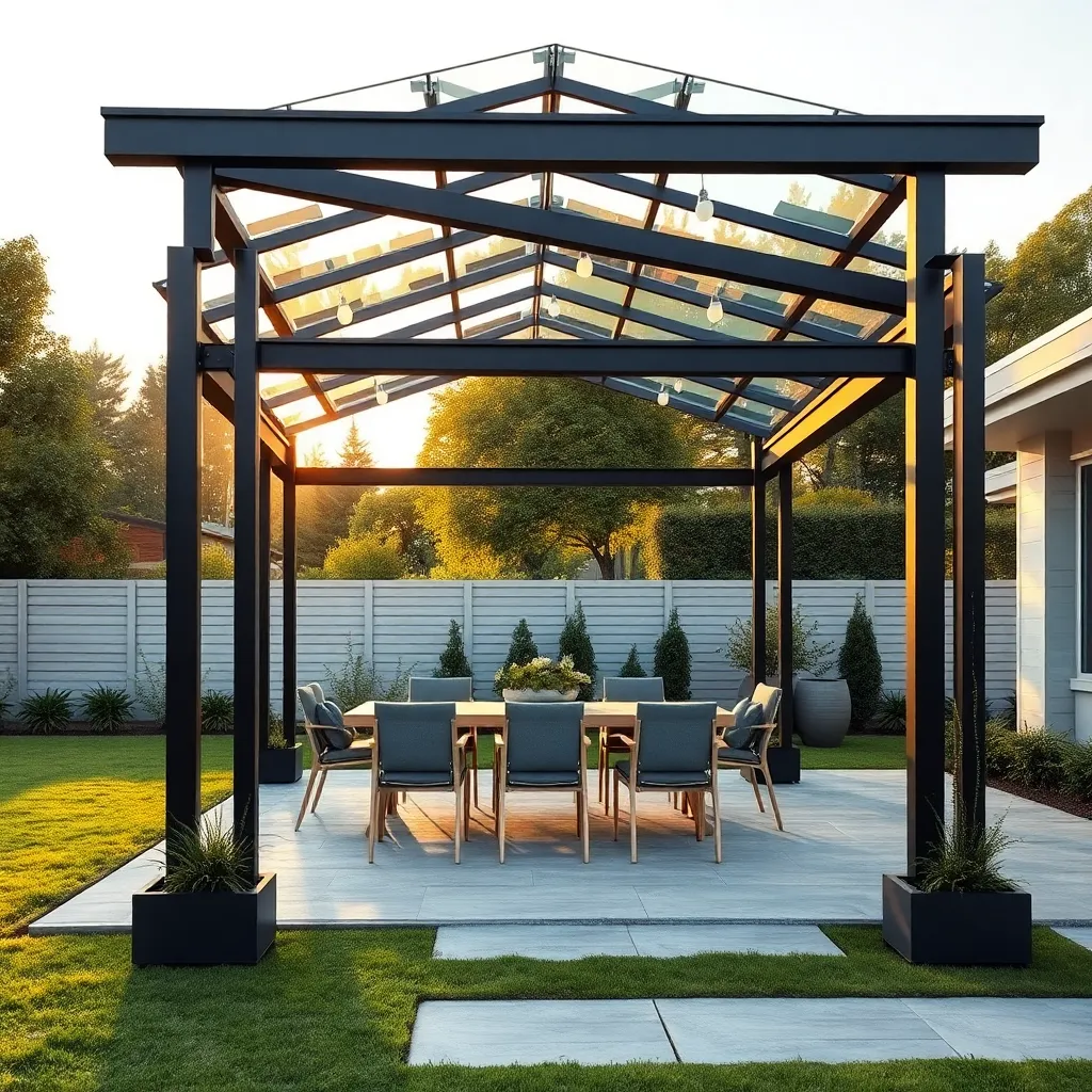 Modern Steel Gazebo (Tempered Glass Roof Panels)