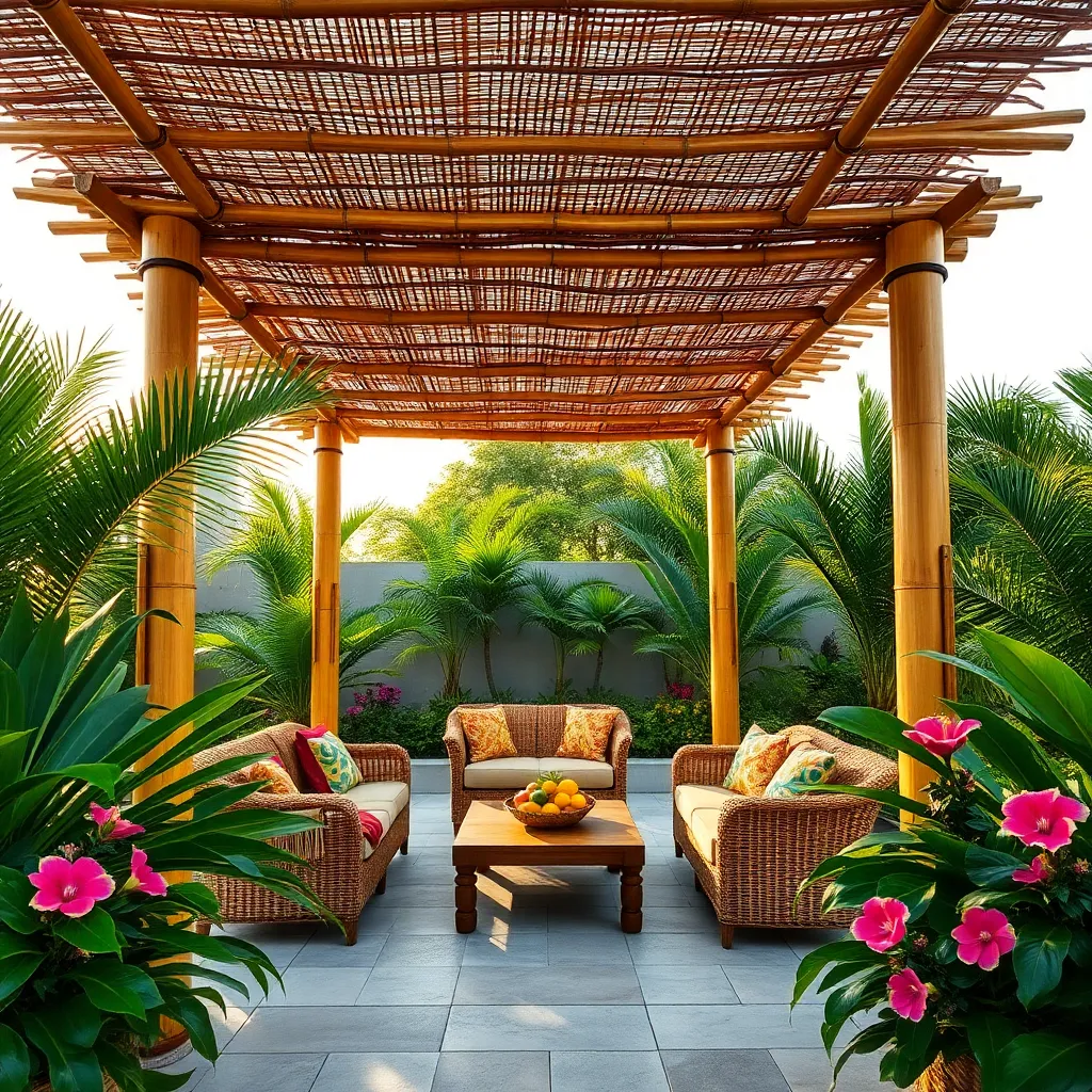 Tropical Bamboo Pergola (Natural Bamboo Poles)