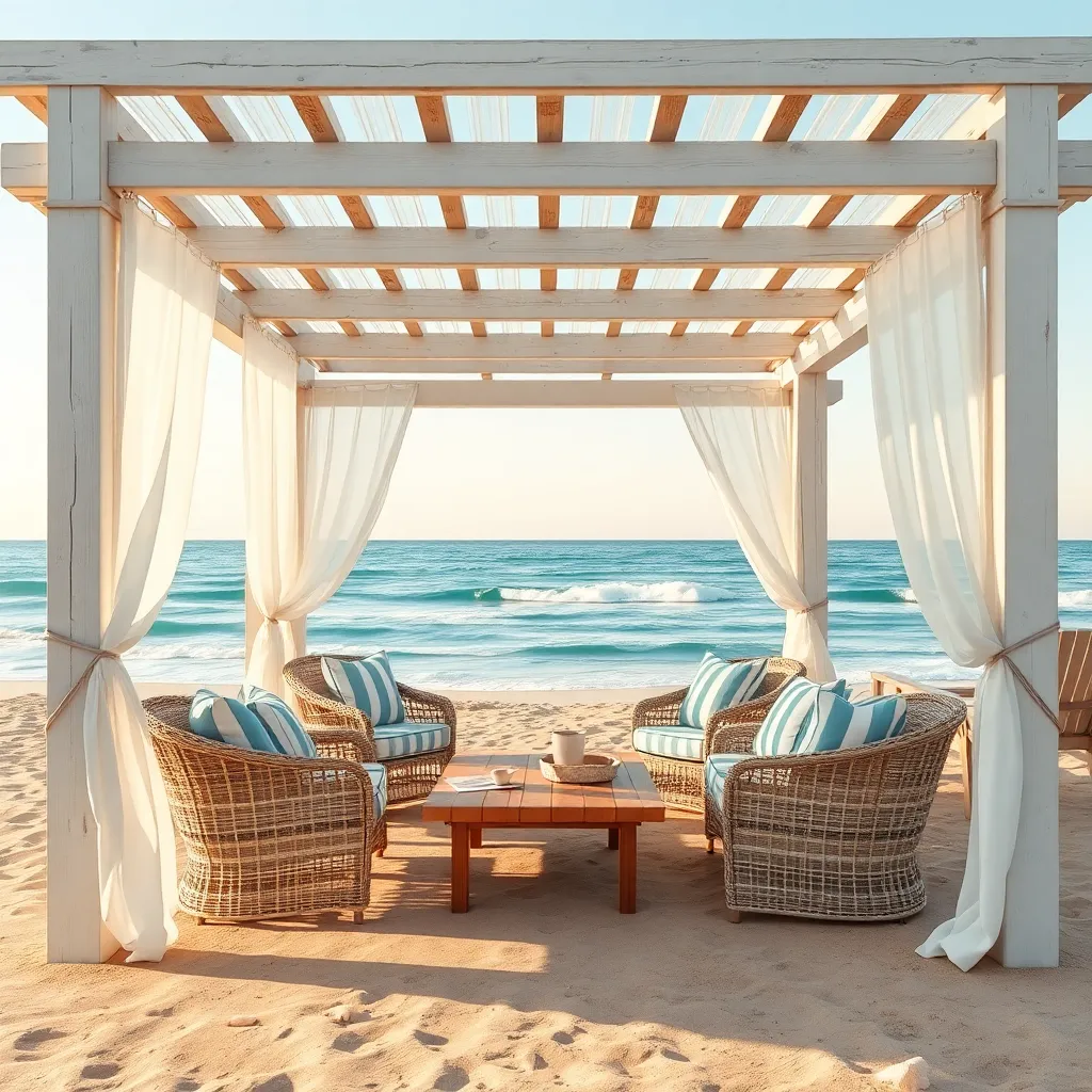 Coastal Beach Pergola (Whitewashed Wood)