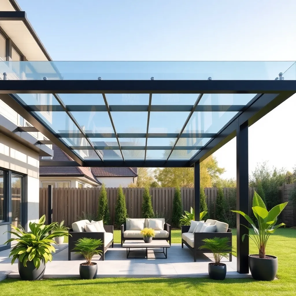 Contemporary Glass-Top Pergola (Sleek Aluminum Frame & Transparent Roof)