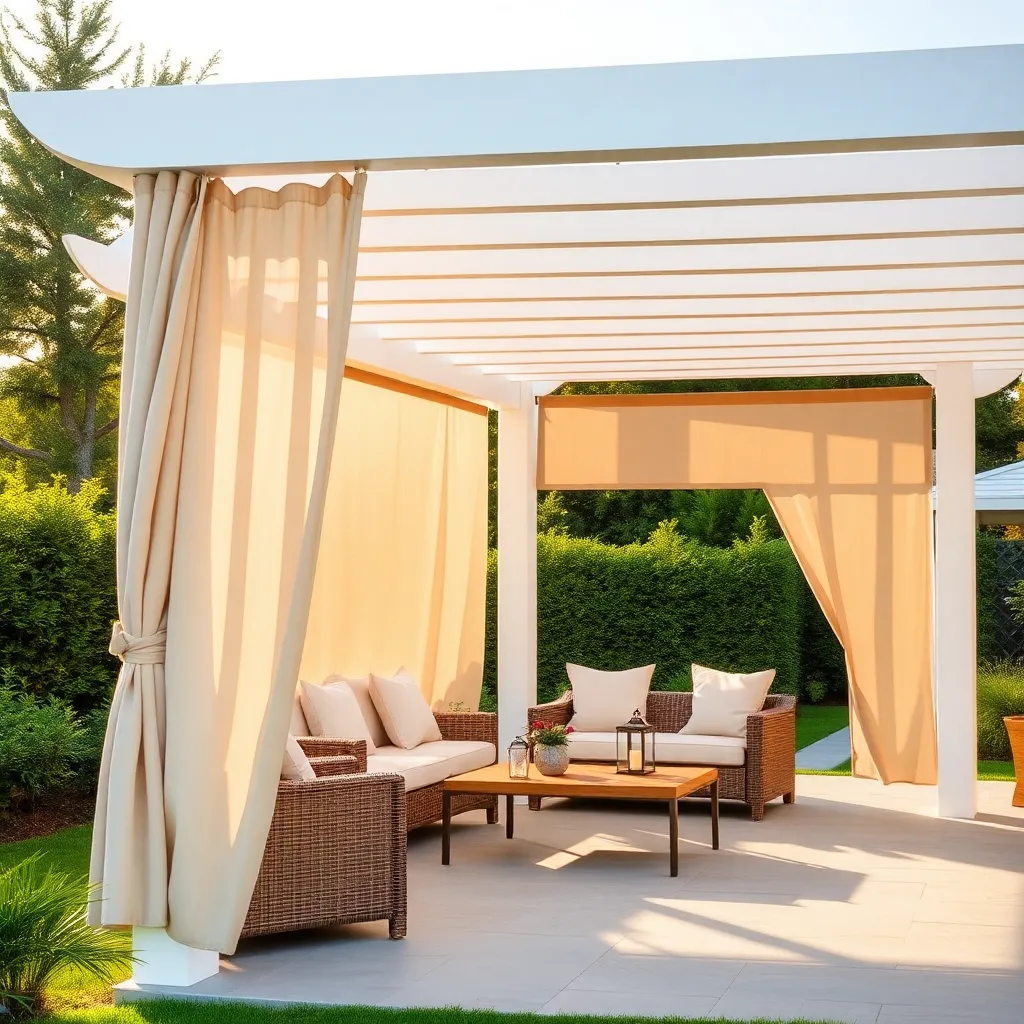 Vinyl Pergola with Shade Curtains (Low Maintenance)