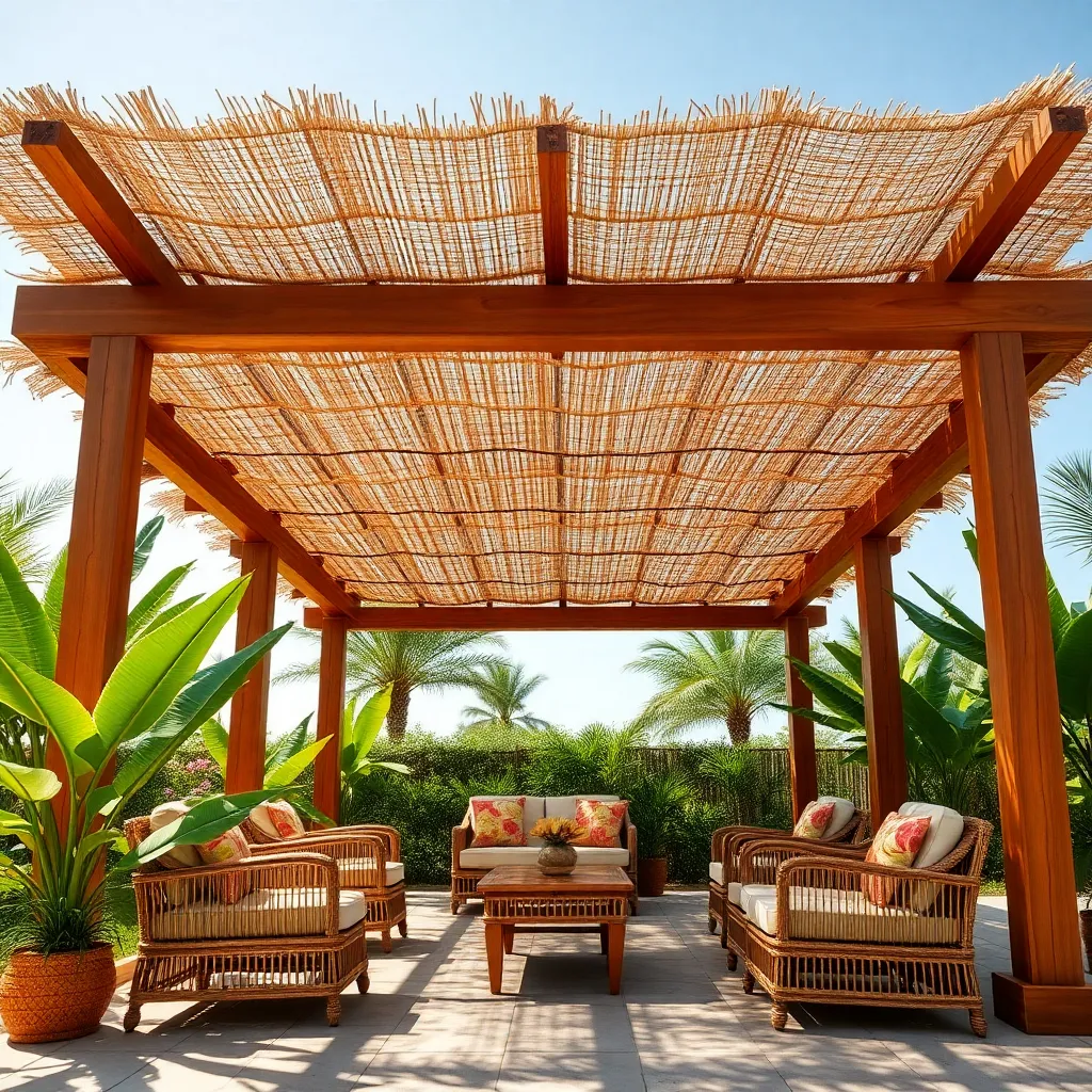 Tropical Pergola (Teak Wood with Thatched Roof)